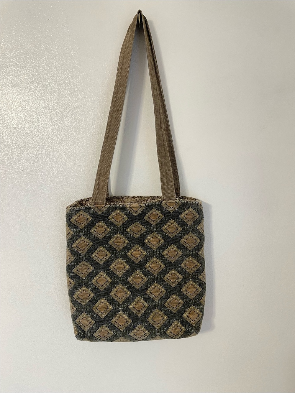 Small tapestry tote bag with reversible patterns